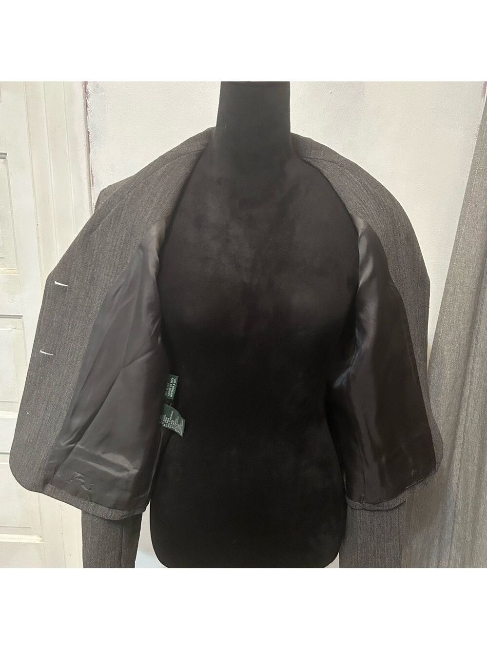 Lauren Ralph Lauren Women Wool Blazer 12 Gray Office Boxy 3 Button Work Career - Picture 5 of 8
